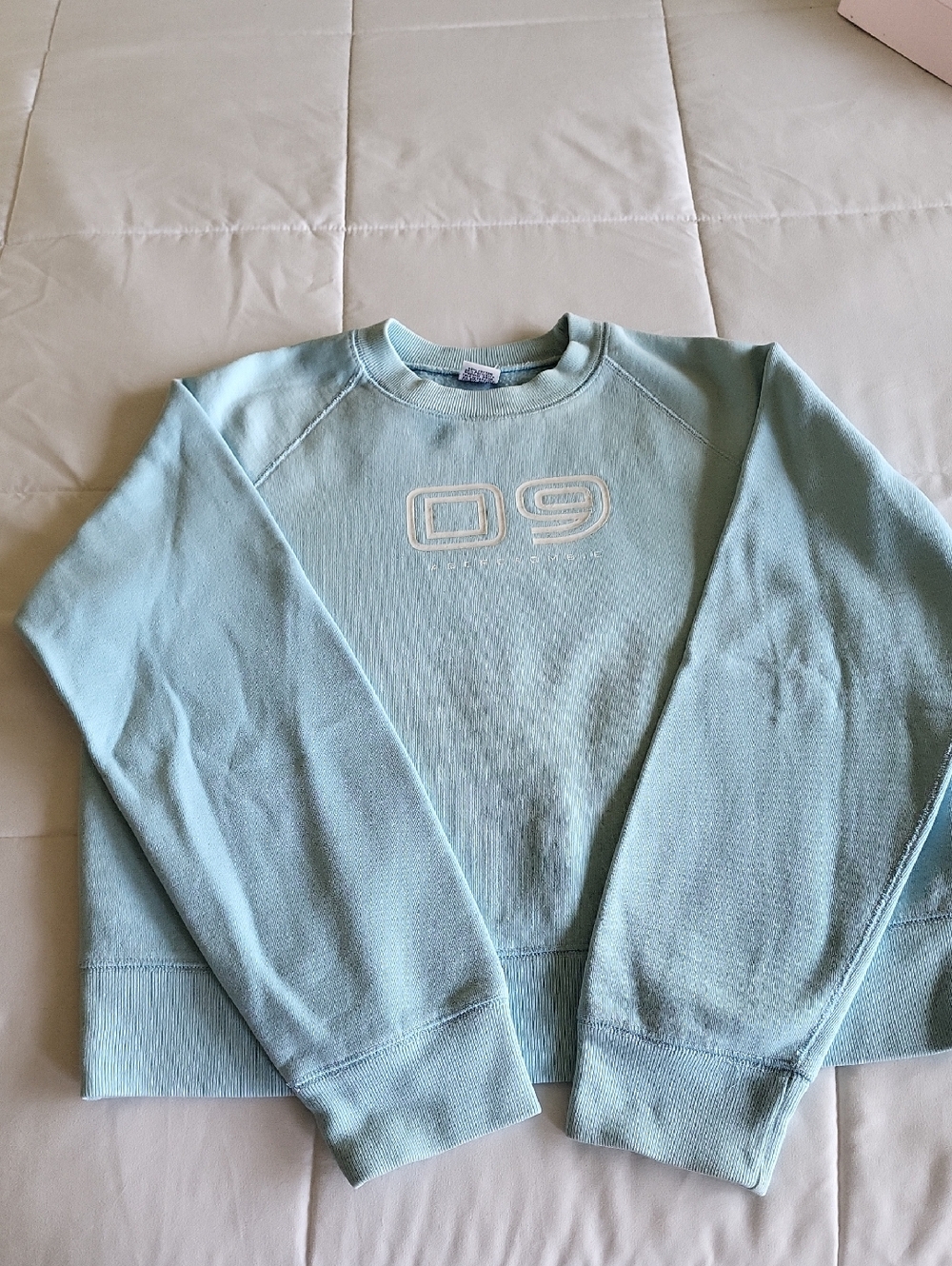 Vintage Abercrombie & Fitch Pale Blue Crewneck Sweatshirt with '09' Graphic